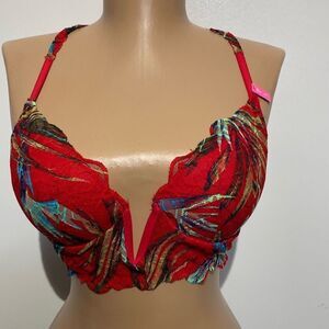 PINK Victoria's Secret Women's Red Floral Racerback Date Push Up Bra Size Small